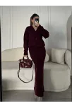 V Yaka 3 Düğmeli Hırka Takım Triko İkili Etekli - Bordo