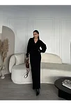 V Yaka 3 Düğmeli Hırka Takım Triko İkili Etekli - Siyah