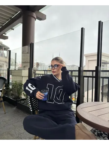 V Yaka Üç İplik Sweat Takım - Siyah V Yaka Üç İplik Sweat Takım - Siyah