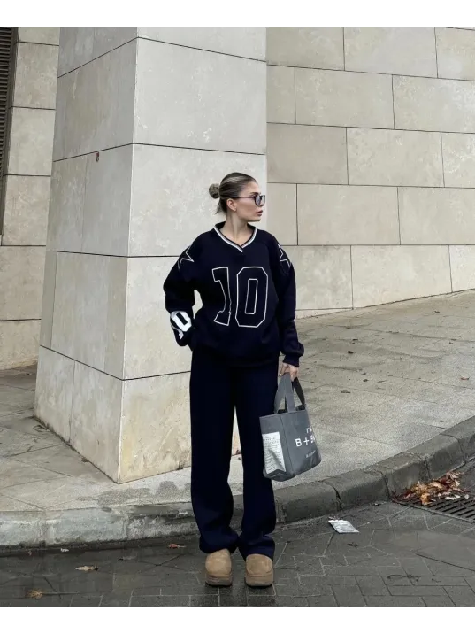 V Yaka Üç İplik Sweat Takım - Siyah