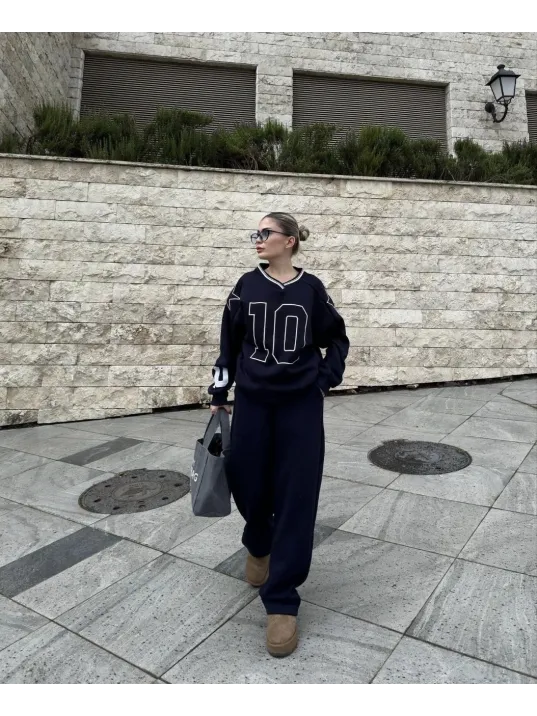 V Yaka Üç İplik Sweat Takım - Siyah