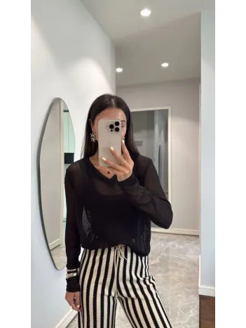 V Yaka uzun Kollu Triko ince Bluz - Siyah V Yaka uzun Kollu Triko ince Bluz - Siyah