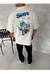 Ön Ve Arka Baskılı Oversize Bisiklet Yaka T-shirt- Beyaz
