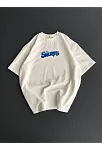 Ön Ve Arka Baskılı Oversize Bisiklet Yaka T-shirt- Beyaz