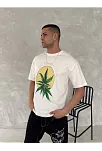 Ön Ve Arka Baskılı Oversize Bisiklet Yaka T-shirt- Beyaz
