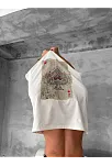 Ön Ve Arka Baskılı Oversize Bisiklet Yaka T-shirt - Beyaz