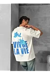 Ön Ve Arka Baskılı Oversize Bisiklet Yaka T-shirt- Beyaz