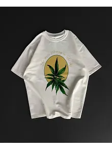 Ön Ve Arka Baskılı Oversize Bisiklet Yaka T-shirt- Beyaz