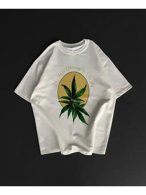Ön Ve Arka Baskılı Oversize Bisiklet Yaka T-shirt- Beyaz