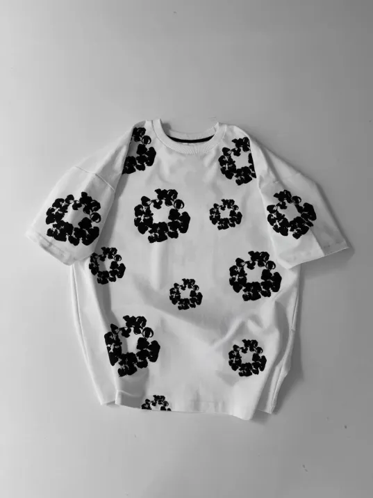 Ön ve Arka Baskılı Oversize Bisiklet Yaka T-shirt- Beyaz Ön ve Arka Baskılı Oversize Bisiklet Yaka T-shirt- Beyaz