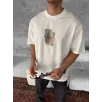 Ön ve Arka Baskılı Oversize Bisiklet Yaka T-shirt - Beyaz Ön ve Arka Baskılı Oversize Bisiklet Yaka T-shirt - Beyaz
