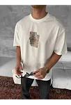 Ön Ve Arka Baskılı Oversize Bisiklet Yaka T-shirt - Beyaz