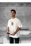Ön Ve Arka Baskılı Oversize Bisiklet Yaka T-shirt - Beyaz