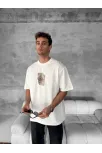 Ön Ve Arka Baskılı Oversize Bisiklet Yaka T-shirt - Beyaz
