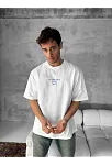 Ön Ve Arka Baskılı Oversize Bisiklet Yaka T-shirt- Beyaz