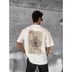 Ön ve Arka Baskılı Oversize Bisiklet Yaka T-shirt - Beyaz Ön ve Arka Baskılı Oversize Bisiklet Yaka T-shirt - Beyaz