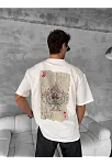 Ön Ve Arka Baskılı Oversize Bisiklet Yaka T-shirt - Beyaz
