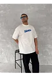 Ön Ve Arka Baskılı Oversize Bisiklet Yaka T-shirt- Beyaz
