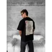 Ön ve Arka Baskılı Oversize Bisiklet Yaka T-shirt - Siyah