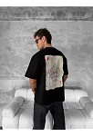 Ön Ve Arka Baskılı Oversize Bisiklet Yaka T-shirt - Siyah