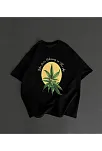Ön Ve Arka Baskılı Oversize Bisiklet Yaka T-shirt- Siyah