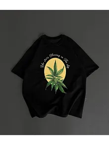 Ön Ve Arka Baskılı Oversize Bisiklet Yaka T-shirt- Siyah