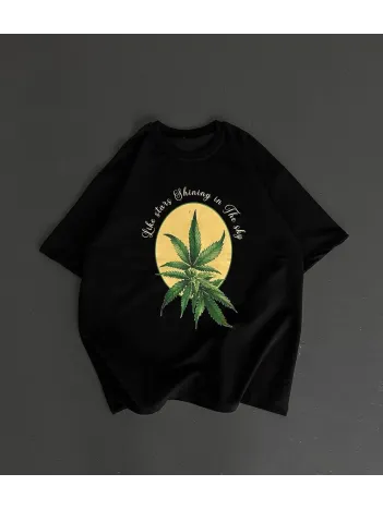 Ön ve Arka Baskılı Oversize Bisiklet Yaka T-shirt- Siyah Ön ve Arka Baskılı Oversize Bisiklet Yaka T-shirt- Siyah