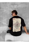 Ön Ve Arka Baskılı Oversize Bisiklet Yaka T-shirt - Siyah