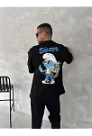 Ön Ve Arka Baskılı Oversize Bisiklet Yaka T-shirt- Siyah