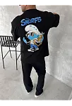 Ön Ve Arka Baskılı Oversize Bisiklet Yaka T-shirt- Siyah