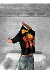 Ön Ve Arka Baskılı Oversize Bisiklet Yaka T-shirt- Siyah