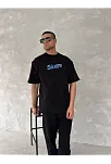 Ön Ve Arka Baskılı Oversize Bisiklet Yaka T-shirt- Siyah