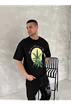 Ön Ve Arka Baskılı Oversize Bisiklet Yaka T-shirt- Siyah