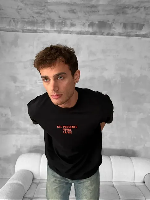 Ön Ve Arka Baskılı Oversize Bisiklet Yaka T-shirt- Siyah