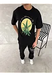 Ön Ve Arka Baskılı Oversize Bisiklet Yaka T-shirt- Siyah