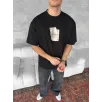 Ön ve Arka Baskılı Oversize Bisiklet Yaka T-shirt - Siyah