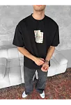 Ön Ve Arka Baskılı Oversize Bisiklet Yaka T-shirt - Siyah