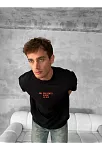 Ön Ve Arka Baskılı Oversize Bisiklet Yaka T-shirt- Siyah