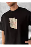 Ön Ve Arka Baskılı Oversize Bisiklet Yaka T-shirt - Siyah