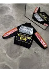Unisex Vintage Baskılı Paraşüt Rüzgarlık - Siyah