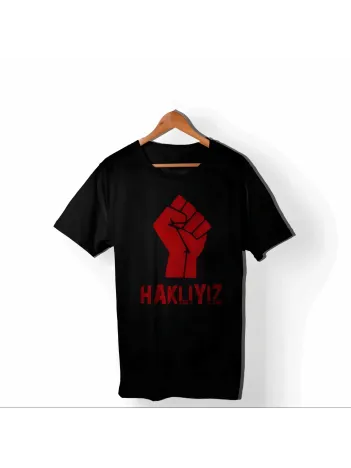 1 Mayıs Emekçilerimiz İçin Özel Tasarım Haklıyız Baskılı T-shirt - Siyah