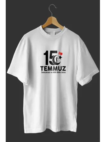15 Temmuza Özel Tasarım Baskılı T-shirt - Beyaz