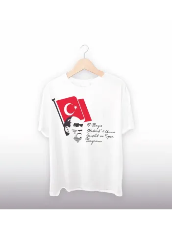 19 Mayıs 20/1 Baskılı T-shirt - Beyaz