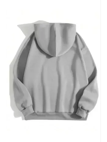3 İplik Pamuklu Unisex Kapşonlu Sweetshirt - Gri