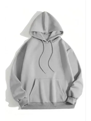 3 İplik Pamuklu Unisex Kapşonlu Sweetshirt - Gri
