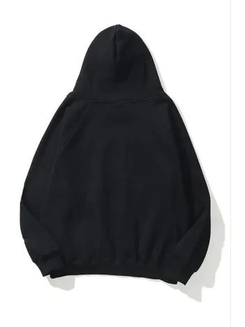3 İplik Pamuklu Unisex Kapşonlu Sweetshirt - Siyah