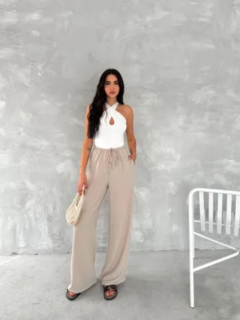 Ayrobin Oversize Kadın Pantalon - Bej