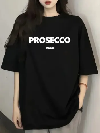 20/1 Penye Compack Baskılı Oversize Kısa Kol Bisiklet Yaka T-shirt - Siyah