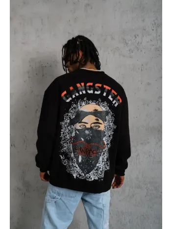 Erkek 3 İplik Gangster Baskılı Sweatshirt - Siyah Erkek 3 İplik Gangster Baskılı Sweatshirt - Siyah