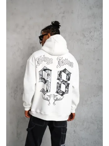 Erkek 98 Baskılı Kapşonlu Sweat - Beyaz Erkek 98 Baskılı Kapşonlu Sweat - Beyaz